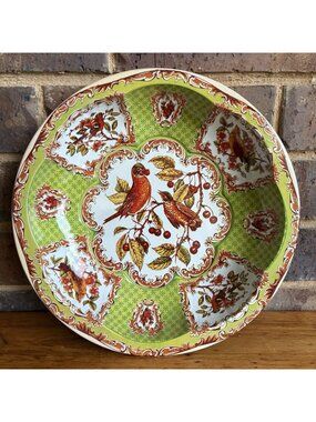 Vintage 1970s Green Birds Tin Bowl Made In Hong Kong The Tin Box Company